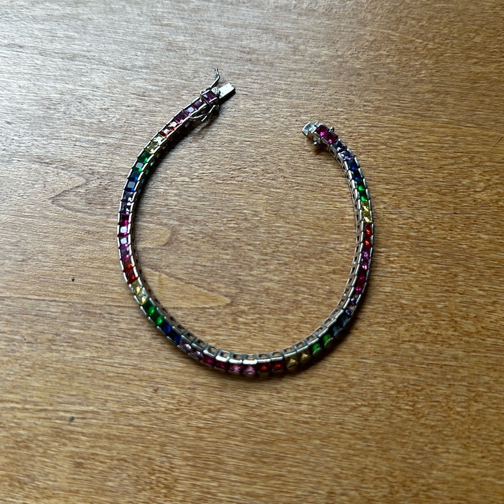 HRH Collection Sterling Rainbow Crystal Tennis Bracelet